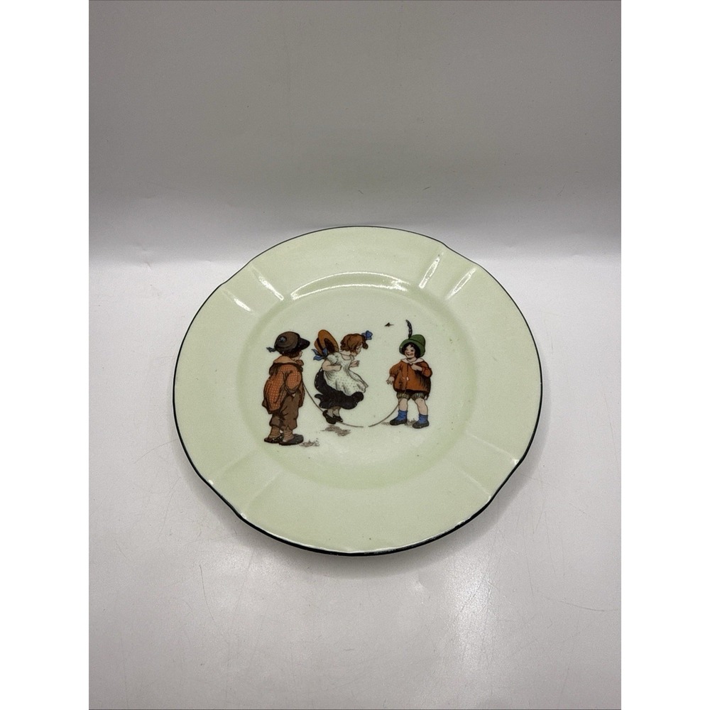 Antique German Children's Scene Plate Jumprope 3 Kids 6"
